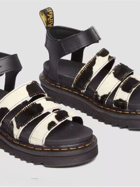 NIB Dr. Martens Blair Black & White Hair on Cowhide leather Platform Sandals